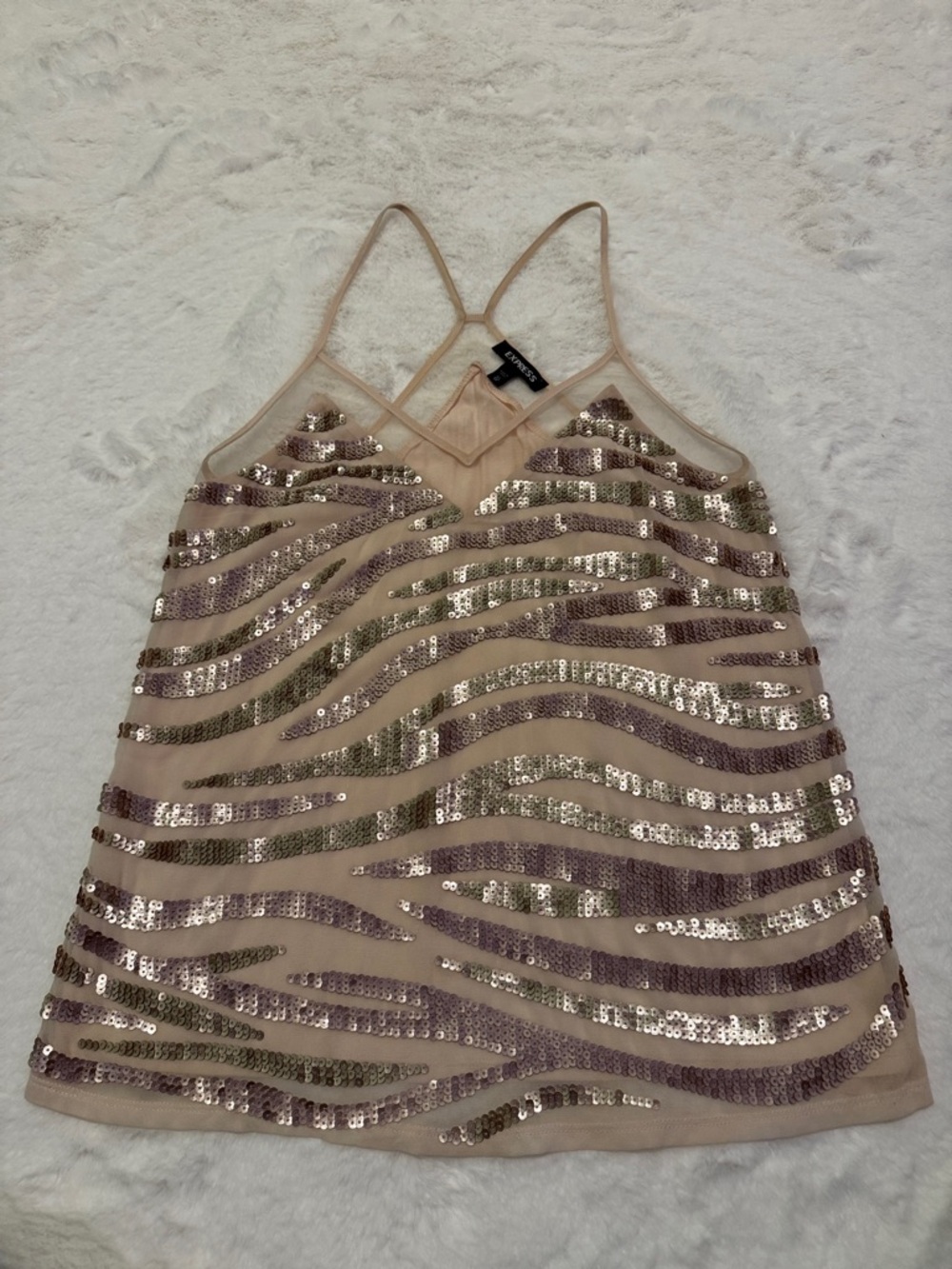 Express Beige Sequin Strappy Cami Top